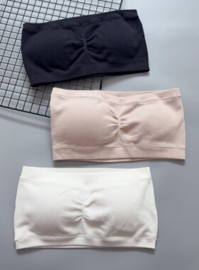 便宜好穿 实用夏季高弹无缝一字抹胸 带胸垫小可爱女式无肩带内衣