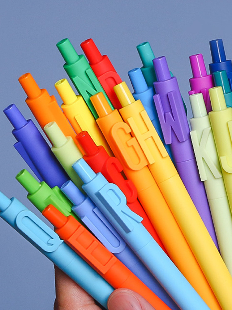 kaco字母笔ins冷淡风26色字母按动式笔创意软硅胶彩色笔杆简约中性