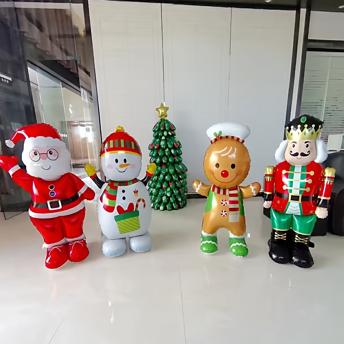 圣诞节圣诞氛围布置气球站立式超大充气人偶圣诞老人雪人姜饼人