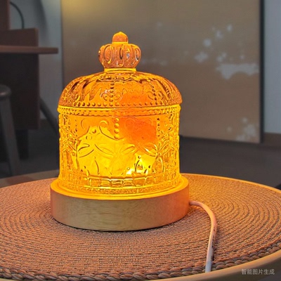 扩香石储物玻璃容器罐卧室香薰精油持久留香水晶消磁发光底座摆件