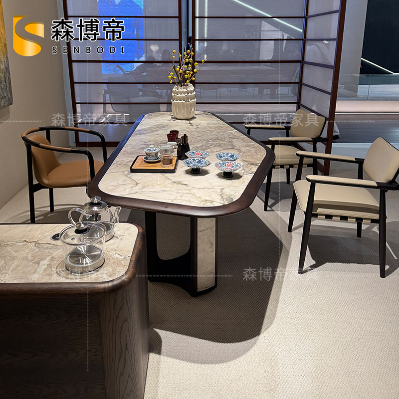 新中式茶空间大板干泡茶桌工作岛台实木茶室客厅老板办公书桌定制