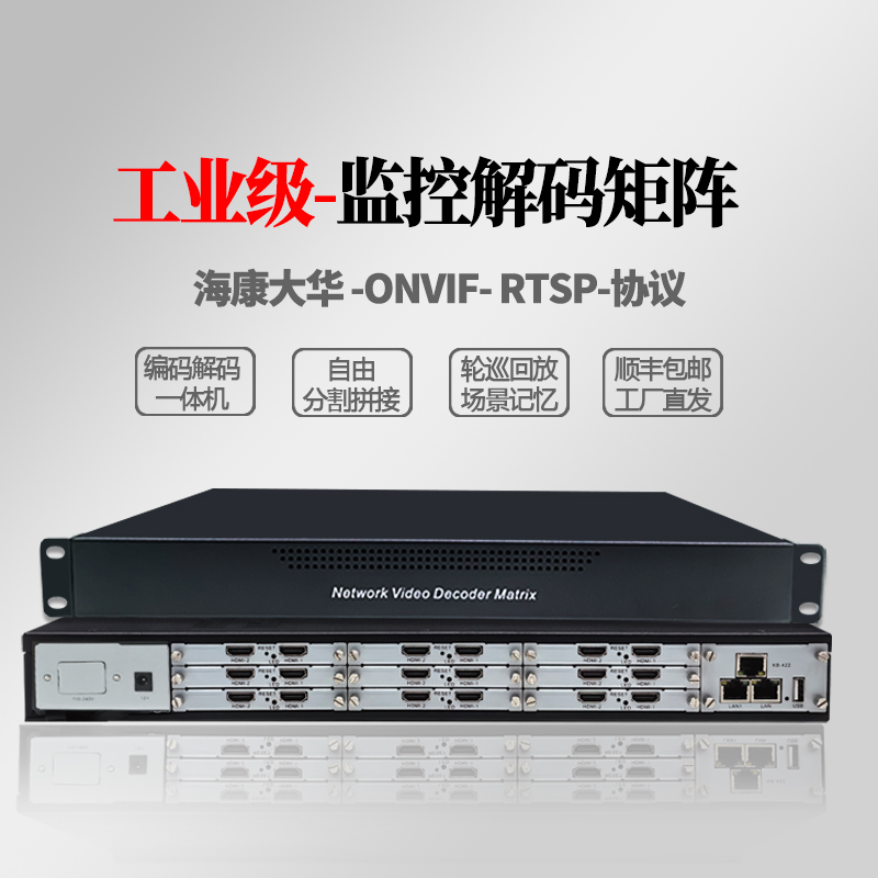 H.265网络高清视频解码器监控数字矩阵兼容海康大华切换46816屏