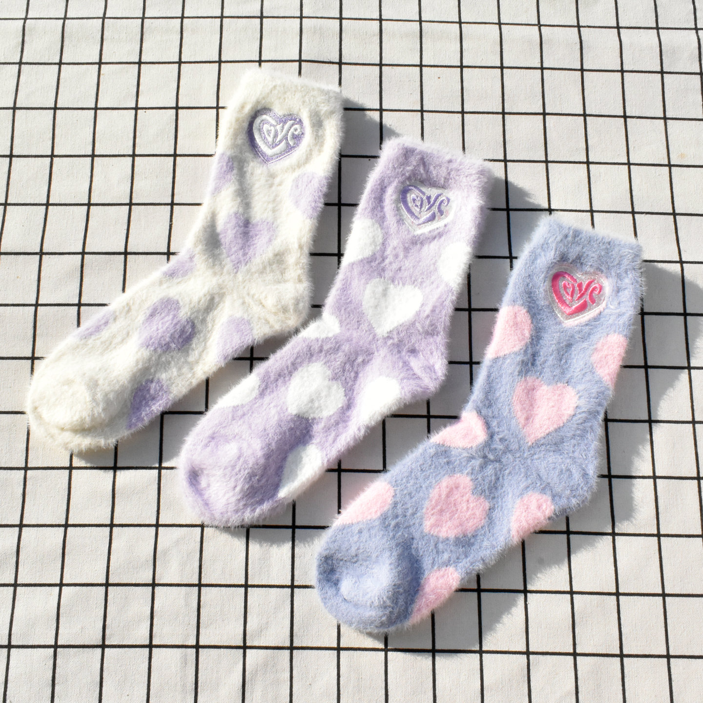 加厚仿水貂绒爱心刺绣女袜日单