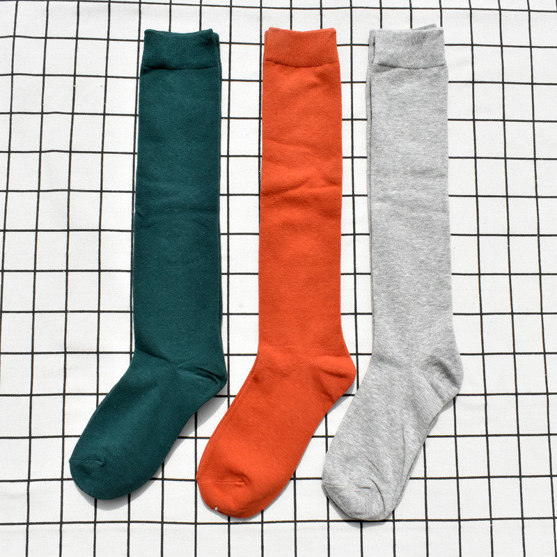 绿色小腿袜女纯棉学院风灰色中筒袜橘色跑步袜高筒及膝长袜吸汗,女士内衣/男士内衣/家居服,长筒袜,淘宝优惠券,粉丝福利购,淘宝优惠卷