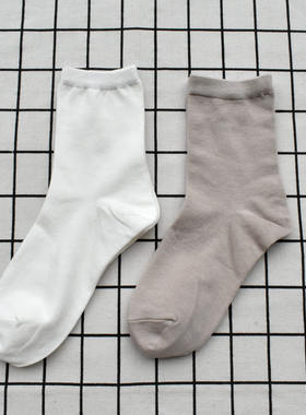 竹纤维奶白色中筒袜女袜