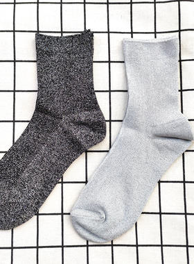 金银丝女袜中筒袜亮丝银葱外贸袜日系黑色灰色亮闪闪韩版纯色