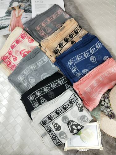 夏季骷髅头防晒百搭风真丝围巾