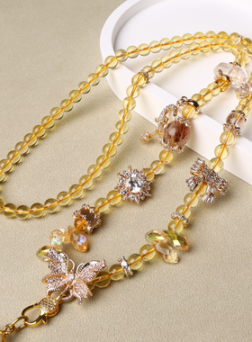 重工手工黄水晶双尖闪灵吊坠项链