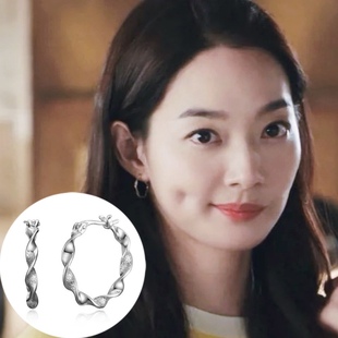 海岸村恰恰恰申敏儿尹惠珍同款耳环扭片形s925纯银针耳扣耳圈耳饰