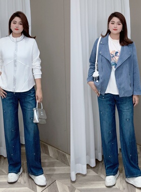 PWD32692【仅裤子】2025春季水洗牛仔裤宽松显瘦大码【裤长100】