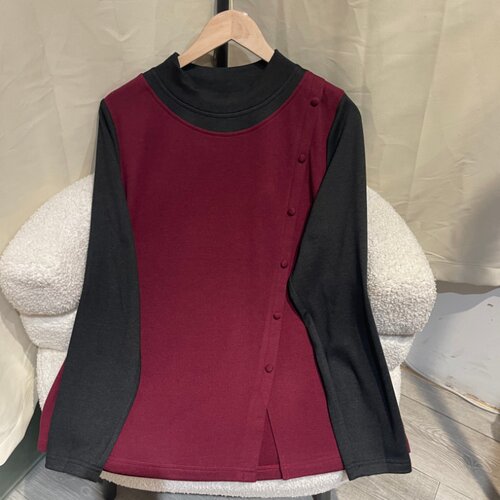 PWD33410【仅上衣】秋冬季洋气撞色宽松显瘦大码女装【衣长68】
