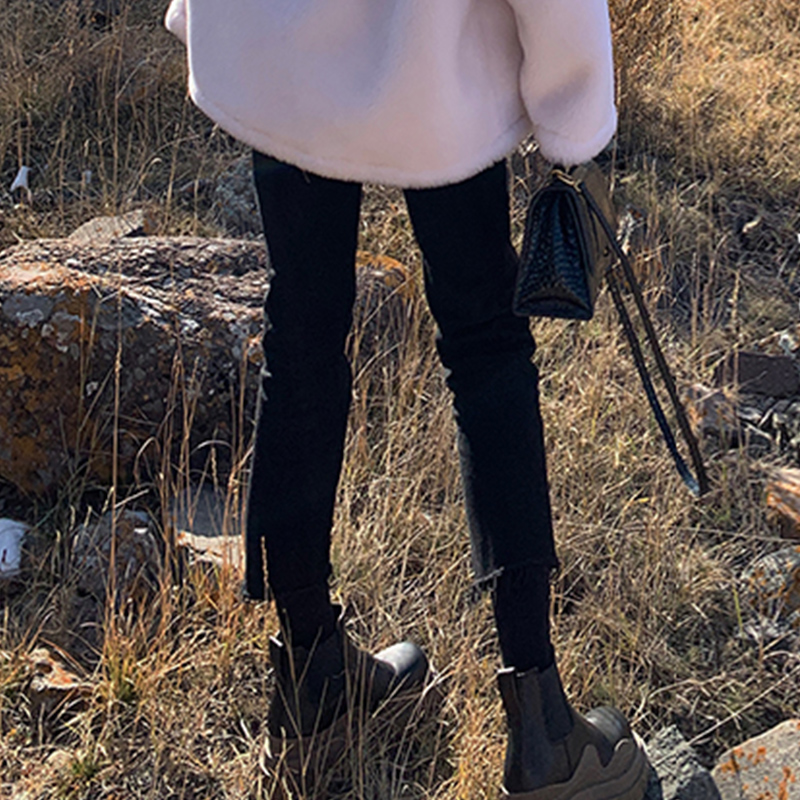 黑色直筒大码小个子九分烟管裤子