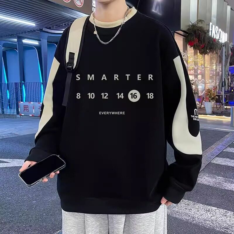 青少年圆领卫衣男春秋季潮牌大码宽松休闲长袖t恤帅气印花上衣服