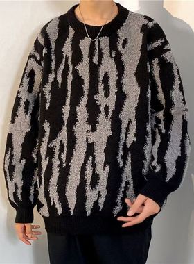 秋冬新款高品质扎染圆领加厚毛衣针织衫百搭宽松上衣潮2025潮男秋