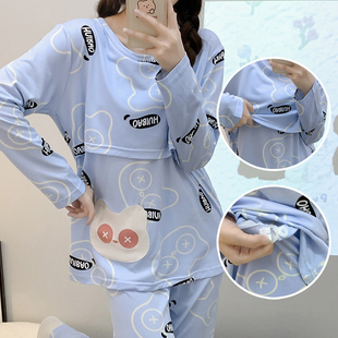 母乳带胸垫夏待产 月子服睡衣春秋产后哺乳期产妇喂奶孕妇薄上掀式