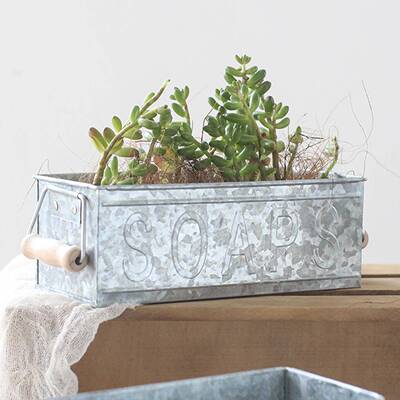 厂家亚马逊跨境款美式花盆铁皮肥皂盒收纳容器铁皮花器SOAPS英文