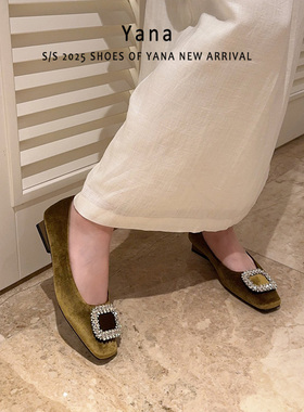 法式水钻浅口单鞋2025新款春季粗跟瓢鞋平底玛丽珍鞋配裙子晚晚鞋