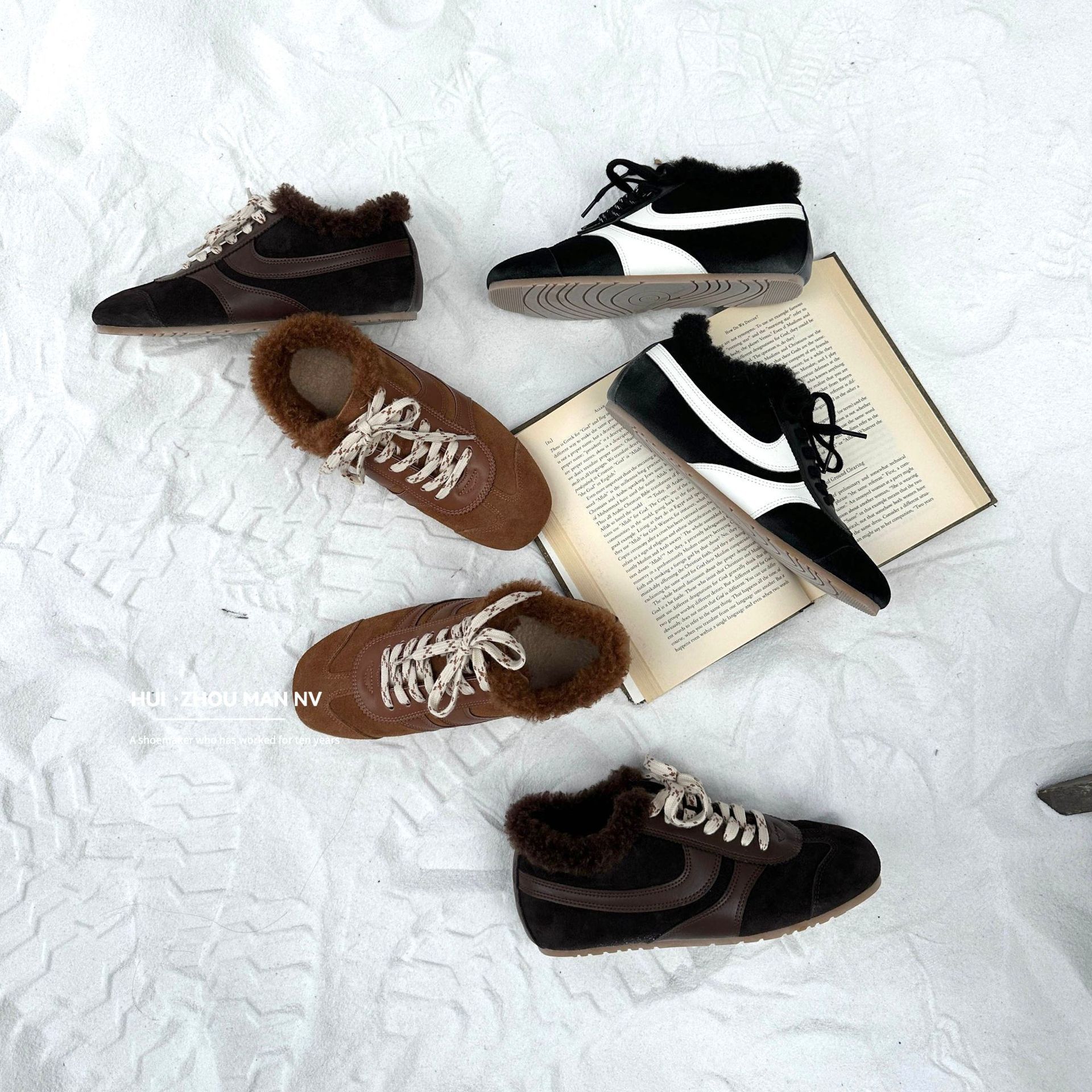 复古加绒德训鞋女保暖棉鞋