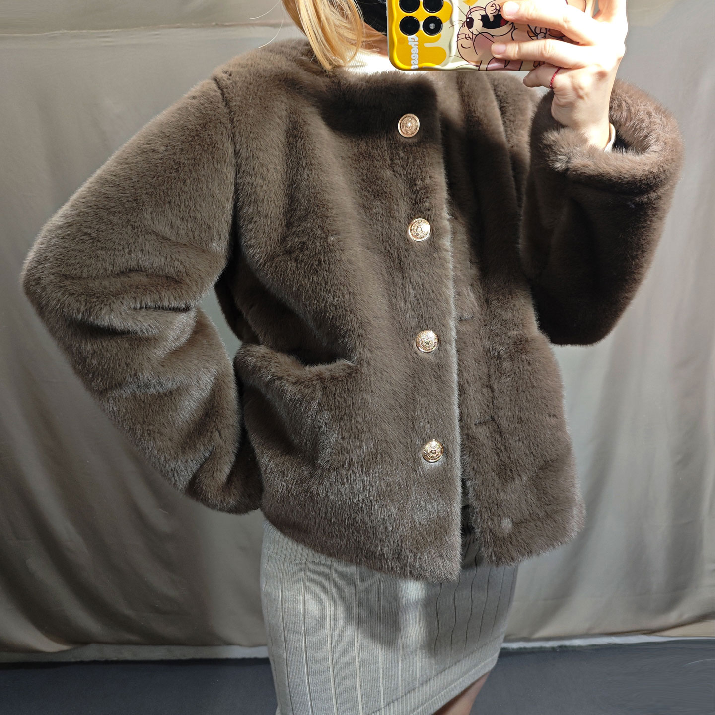 貂毛皮草外套圆领皮毛一体女