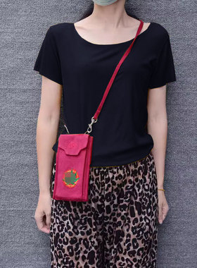 欧美 麻布单肩斜跨迷你钱包手机包 17x8cm 复古刺绣耐磨 Z050404