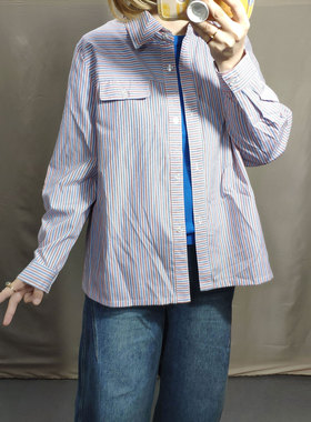 松弛感出口外贸条纹长袖衬衫宽松大码多色女日单W190903
