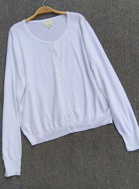 欧美外贸原单圆领长袖针织开衫棉线罩衫女有大码W191202KK