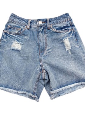 日单破洞牛仔裤毛边乞丐阔腿裤高腰短裤 外贸原单W190404