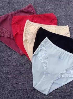高腰中高腰纯棉内裤三角裤精梳棉女裤 三条装本命年红色W190203