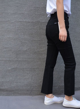 微喇九分裤 喇叭牛仔裤 毛边弹力纯棉 黑色 狠显瘦Z050302GC02