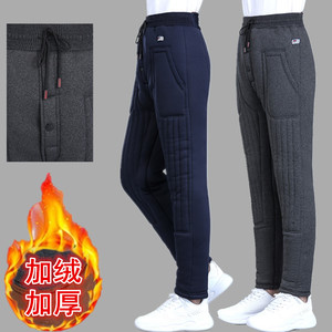 中老年男裤高腰大码加绒保暖裤冬护腰加厚驼绒棉裤松紧腰老人长裤