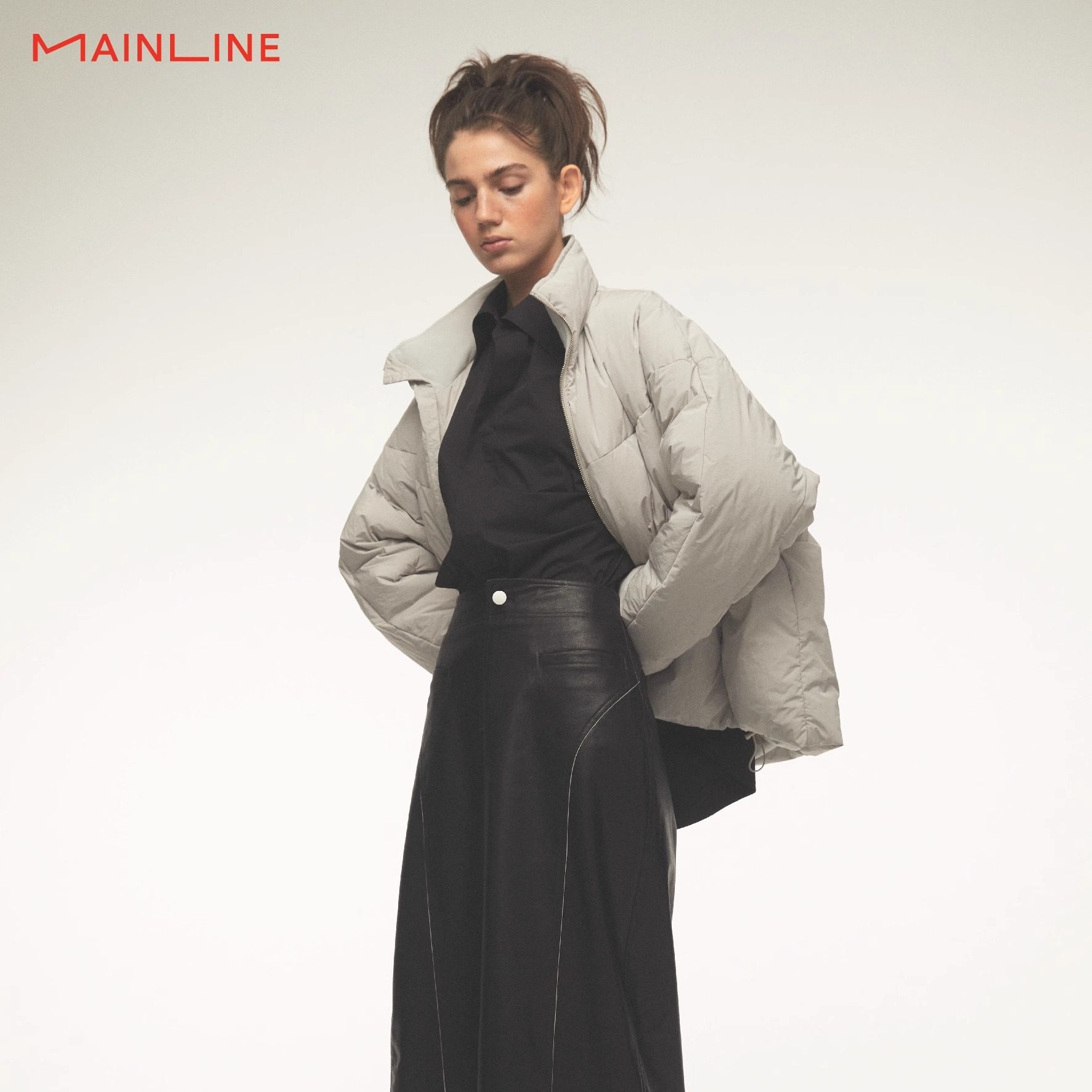MAINLINE新款街头其他灰鹅绒长袖加厚常规落肩羽绒服