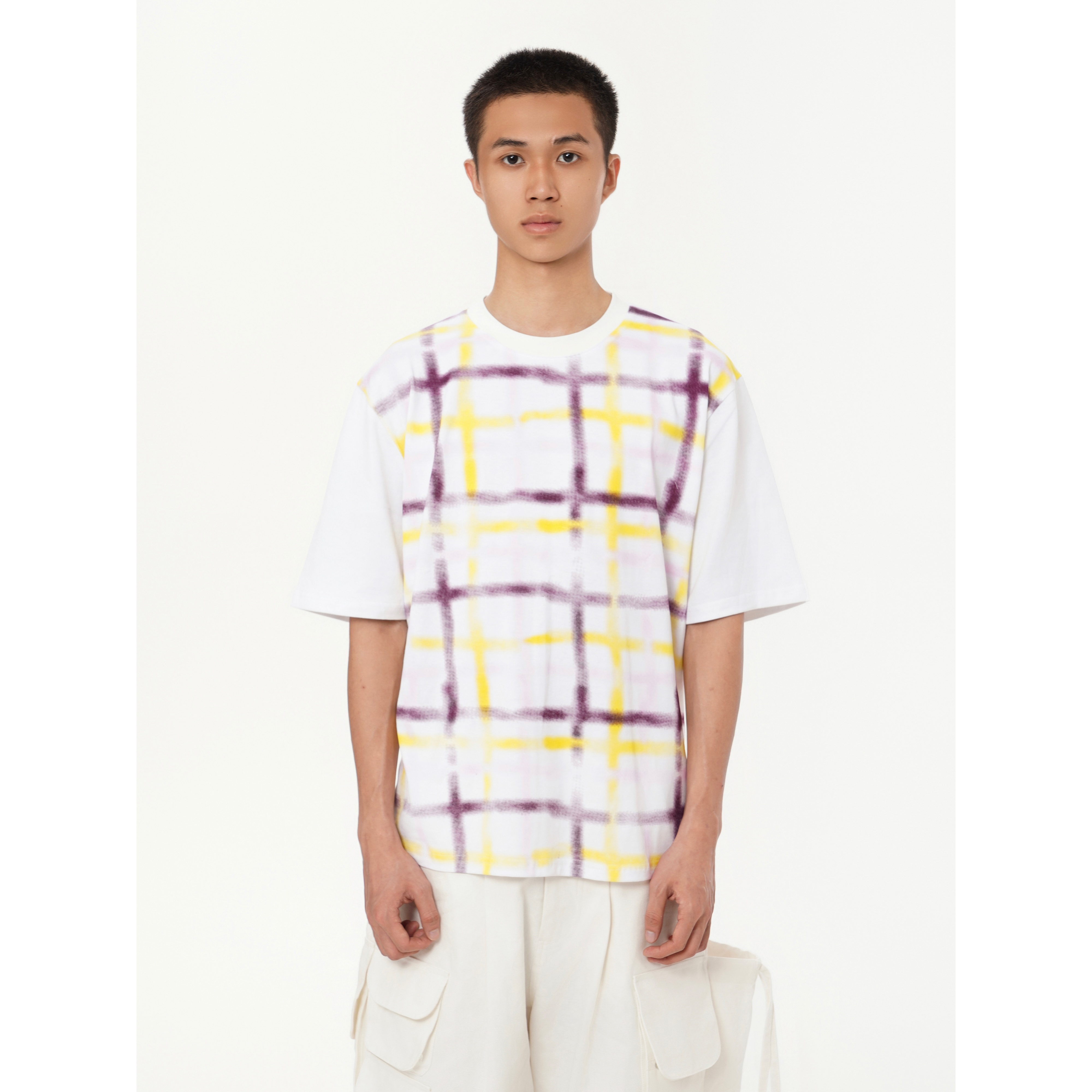 YOWSAH 植物染针织全棉大颗粒染色印花短袖T恤男女同款 wave系列