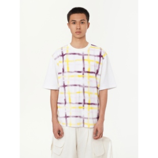 wave系列 T恤男女同款 YOWSAH 植物染针织全棉大颗粒染色印花短袖