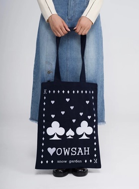 YOWSAH snow garden雪地花园扑克元素高针刺绣帆布袋 藏蓝色