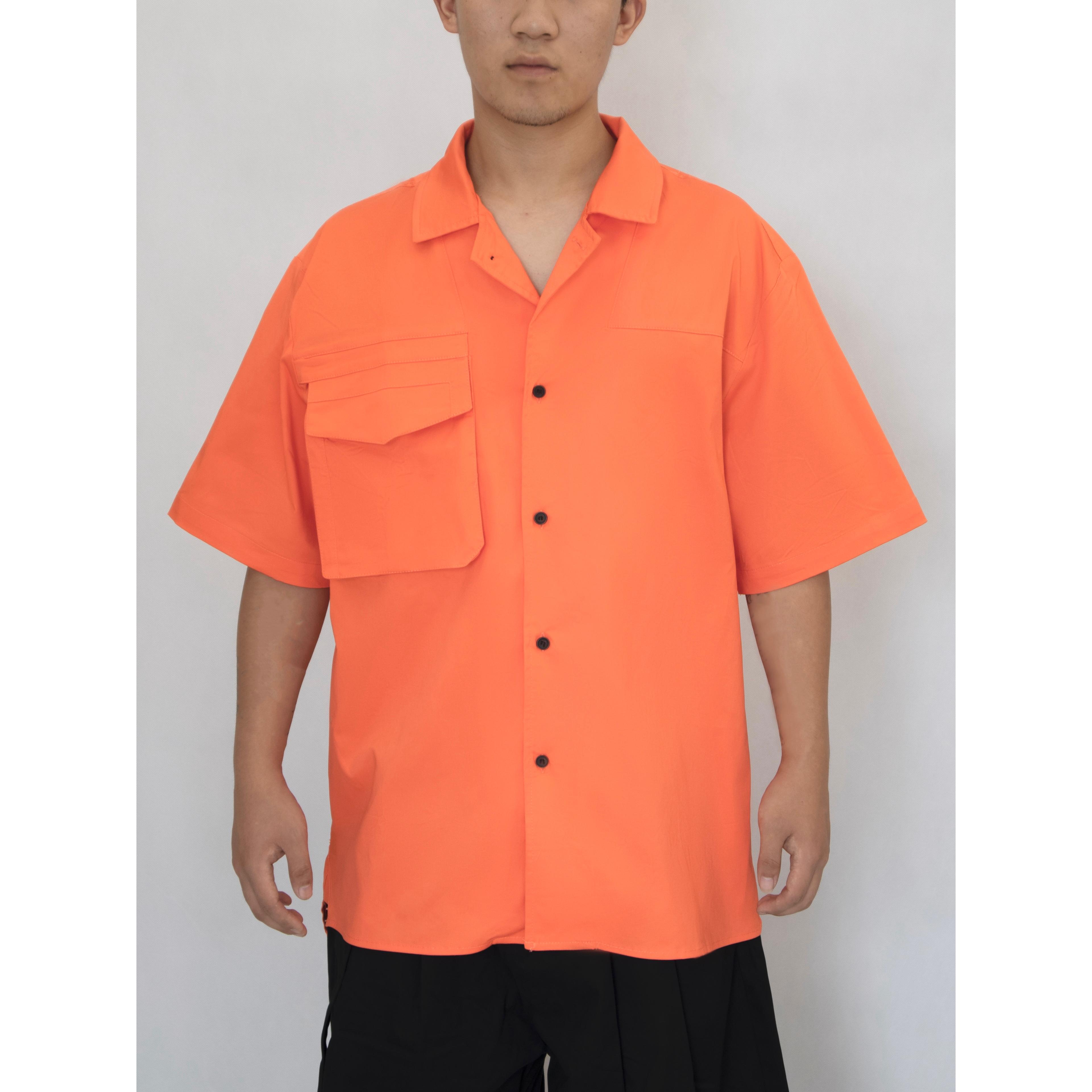 YOWSAH  单口袋百搭短袖衬衫 亮橙色衬衣