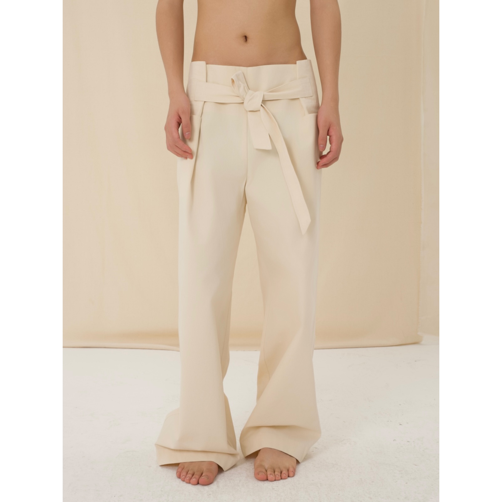 YOWSAH 一片式腰围系带阔腿长裤