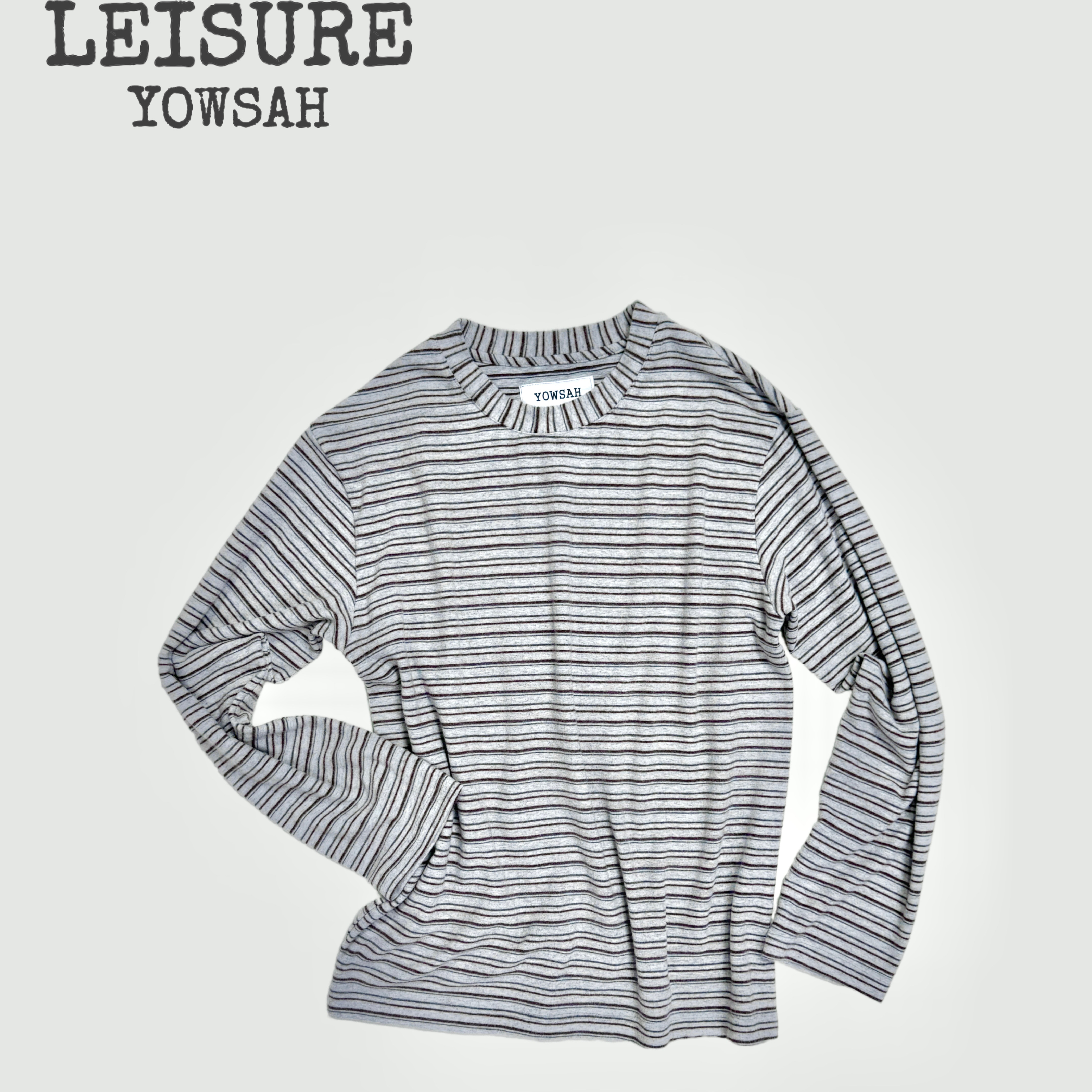 YOWSAH LEISURE 抓绒羊毛混纺条纹长袖T恤上衣 男女同款