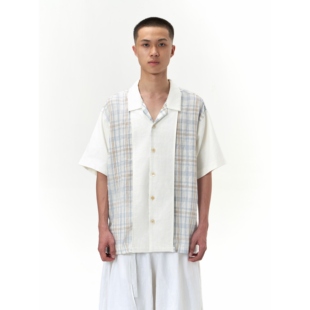 wave系列 衬衫 YOWSAH 法国麻古巴领门襟外穿浅色格纹短袖