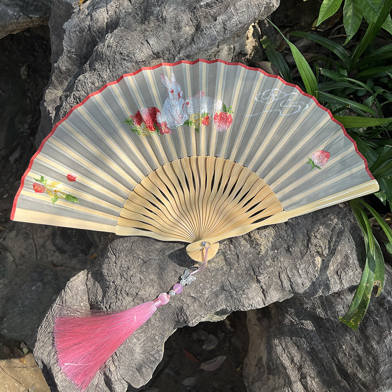 苏州刺绣折扇古风汉服扇子真丝玉竹绣花旗袍扇精美舞蹈扇子礼盒装