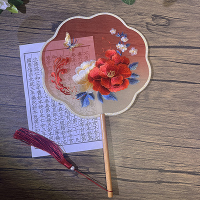 苏州双面刺绣团扇高档印花工艺舞蹈扇子女古风汉服旗袍扇礼品套装