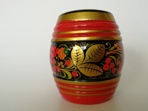 俄罗斯漆器 纪念品 传统手艺 厨房用具 零食罐子高9厘米口宽7厘米