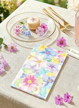 PomParty水彩花朵餐巾纸法式复古波西米亚度假餐具纸20张面巾纸巾