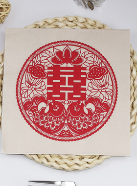 印花餐巾纸餐厅口布酒店中式婚礼红色喜庆锦鲤剪纸杯花纸彩色纸巾