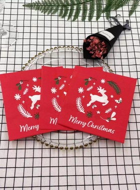 彩色印花餐巾纸红色圣诞小鹿创意纸巾派对西餐厅酒店一次性餐垫纸