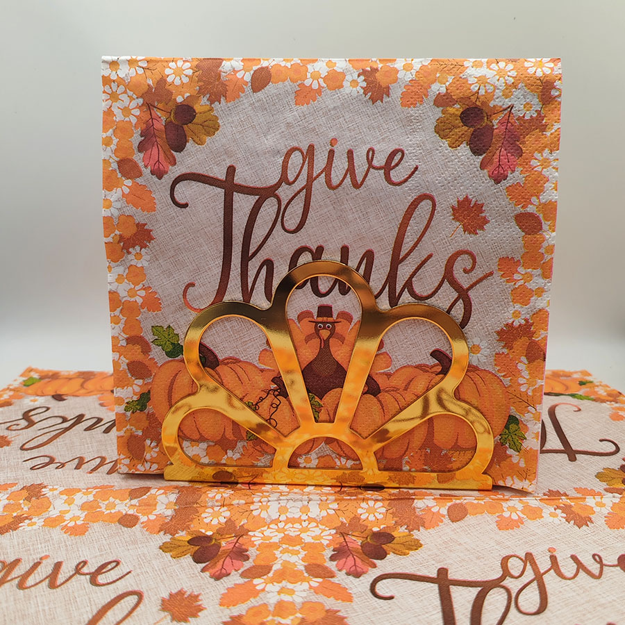 跨境彩色感恩节火鸡元素南瓜秋季纸巾黄底火鸡满版印刷木浆餐巾纸