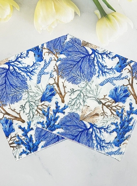 法式复古蓝色田园桌布餐垫彩色印花餐巾纸花草面巾纸派对纸巾跨境