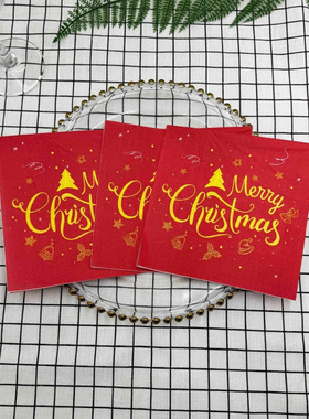 PomParty圣诞主题餐巾纸红色金色字母2层20张节日装饰纸巾面巾纸