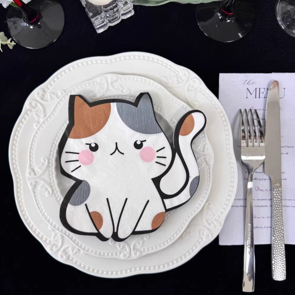 PomParty异形猫咪印花餐巾纸可爱创意纸巾20张2层宴会装饰餐垫纸