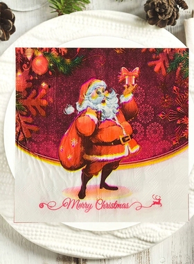 PomParty圣诞老人餐巾纸20张卡通红色圣诞派对餐桌装饰一次性纸巾