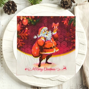 饰纸20张33cm 圣诞老人图案纸巾圣诞节派对一次性纸巾餐巾纸派对装
